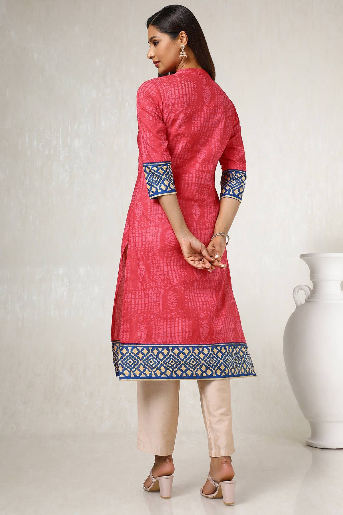 Fuchsia Cotton Blend Abstract Print Kurta — image 4