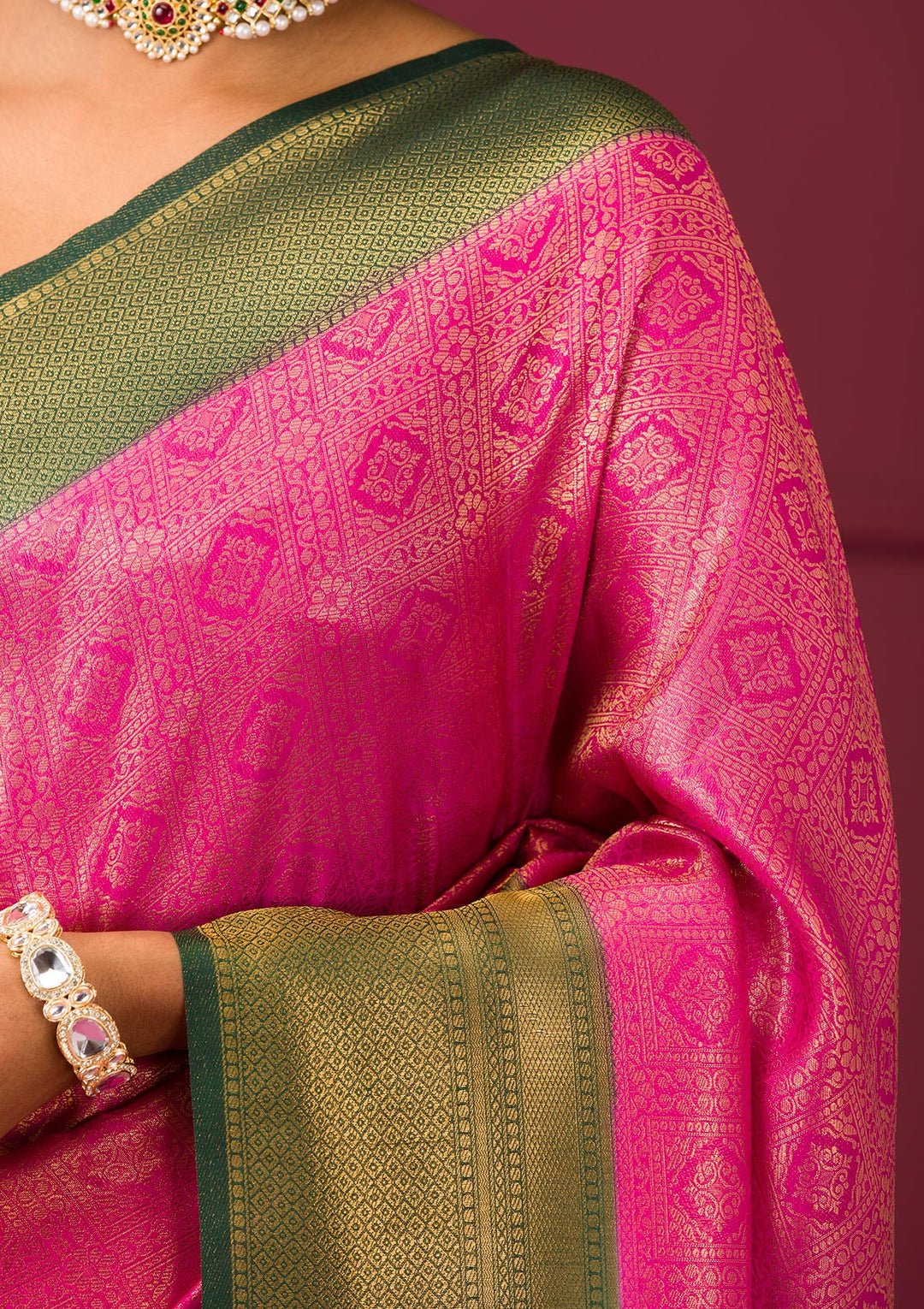 Pink Zariwork Soft Silk Saree — image 4