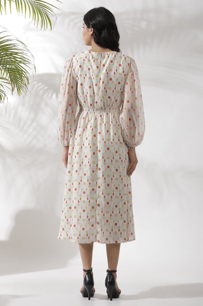 White Polka Dot Printed Gathered Western Dress — image 4