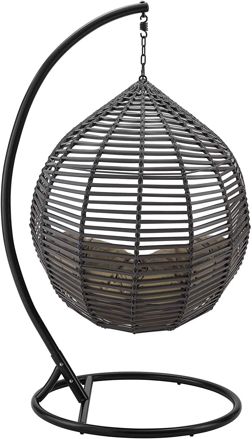 Wicker Rattan Wrought Iron Single Seater Swing Chair Stand For Adults|Garden & Outdoor Hammock Swing Cushions For Kids|Teardrop Swing Hanging Chair W/ Curve Stand|Jhula-114.3 Cm,25.5 Cm,50" — image 3
