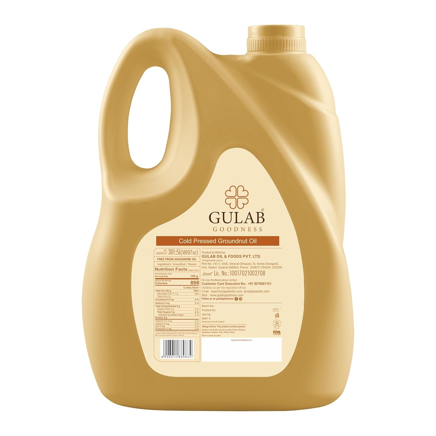 Gulab Cold Pressed Groundnut Oil - 5 Litre | Peanut Oil | Sing Tel | Kolhu/Kachhi Ghani/Chekku/Wood Pressed | Natural Cooking Oil | Chemical Free — image 3