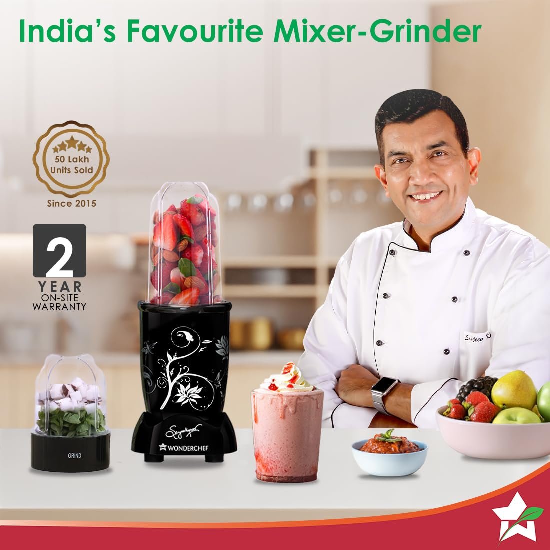Wonderchef Nutri-blend 500W Juicer Mixer Grinder, 22000 RPM Copper Motor, Smoothie Maker, Masala Grinder, Chutney Blender, 2 Unbreakable Jars, Recipe Book by Chef Sanjeev Kapoor, 2 Yr Warranty, Black — image 8