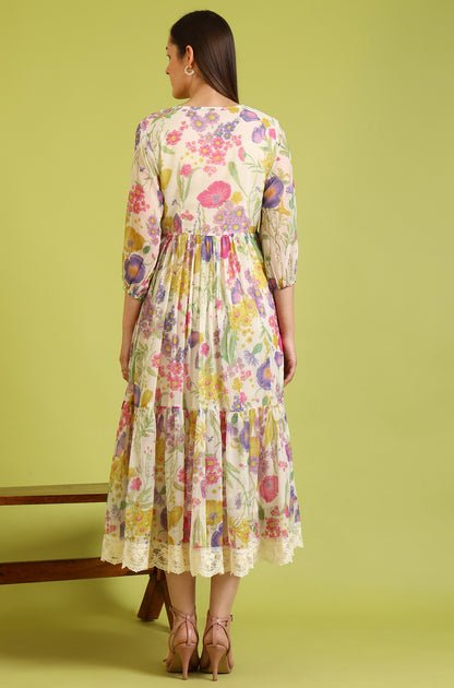 Floral Printed Flared Polyester Dress — image 3