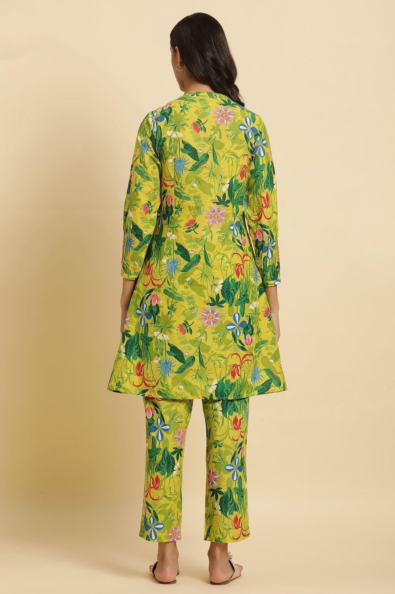 Green Floral Printed A-Line Kurta & Pants Co-Ord Set — image 6