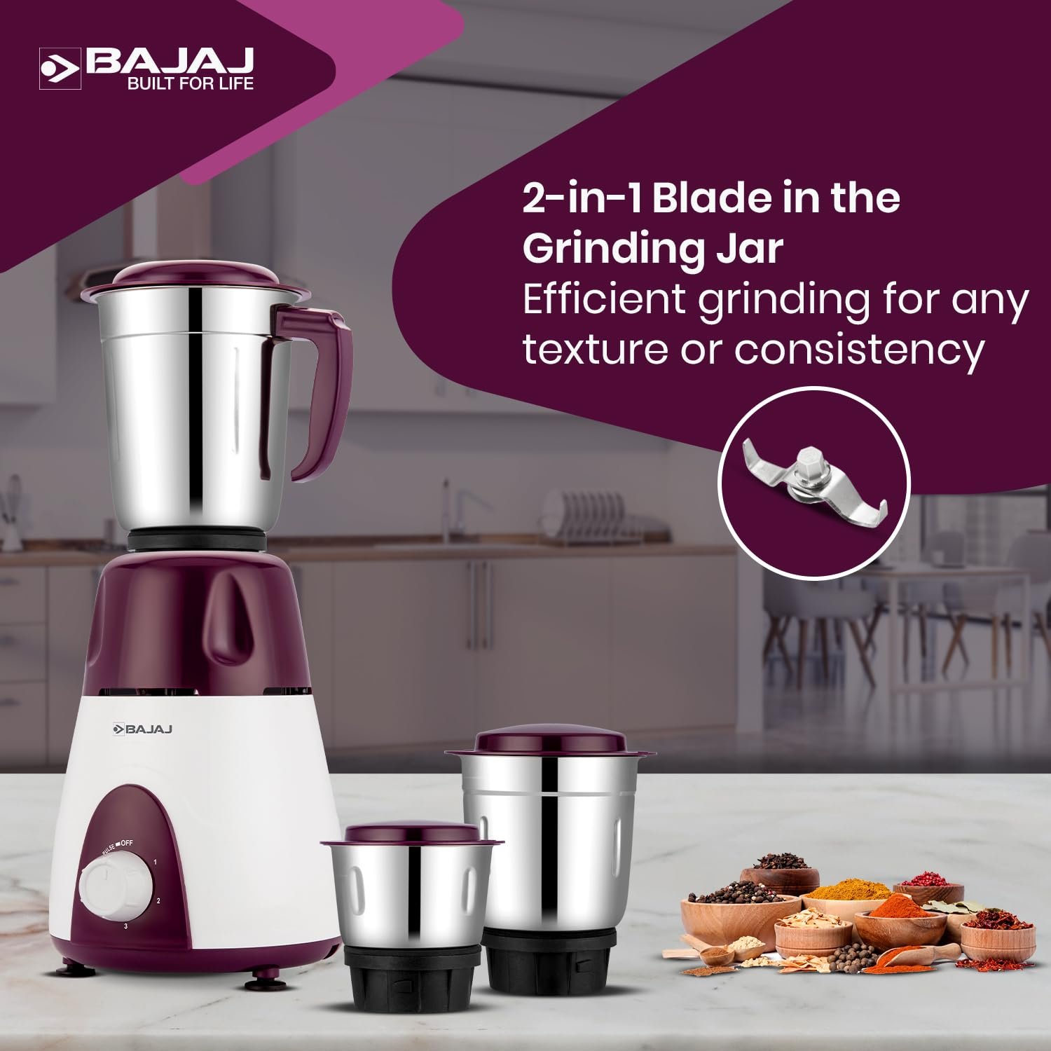 Rex Mixer Grinder 500W | Mixie For Kitchen With Nutri-Pro Features | 3 SS Mixer Jars For Heavy Duty Grinding | Adjustable Speed Control | Multifunctional Blade System | 2 Yr Warranty — image 2