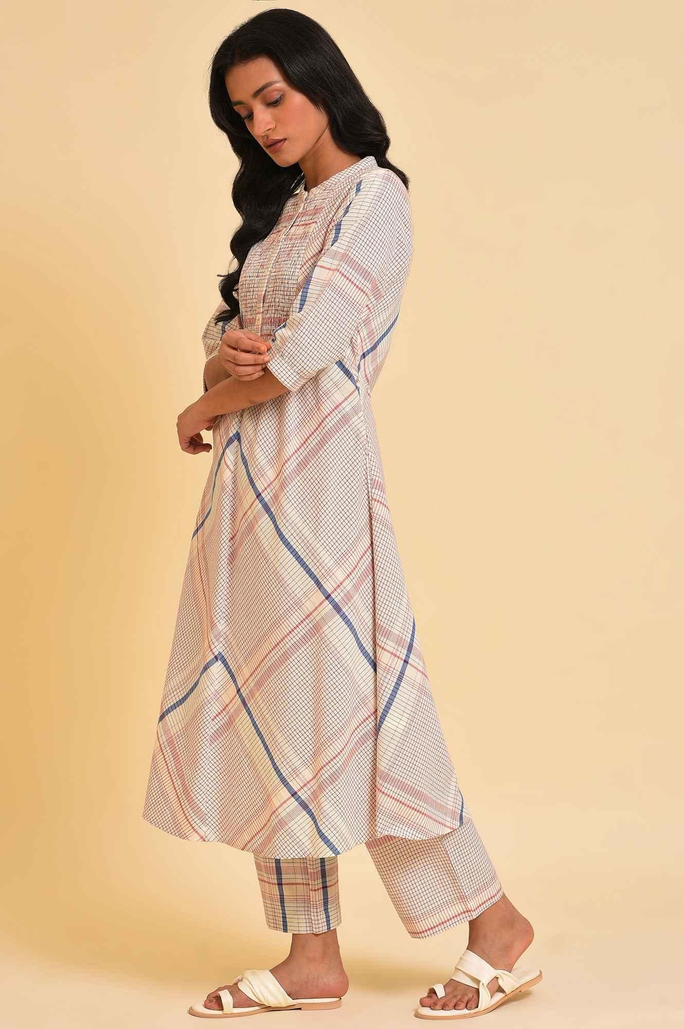 Ecru Bold Checks A-Line kurta & Pants Co-Ord Set — image 6