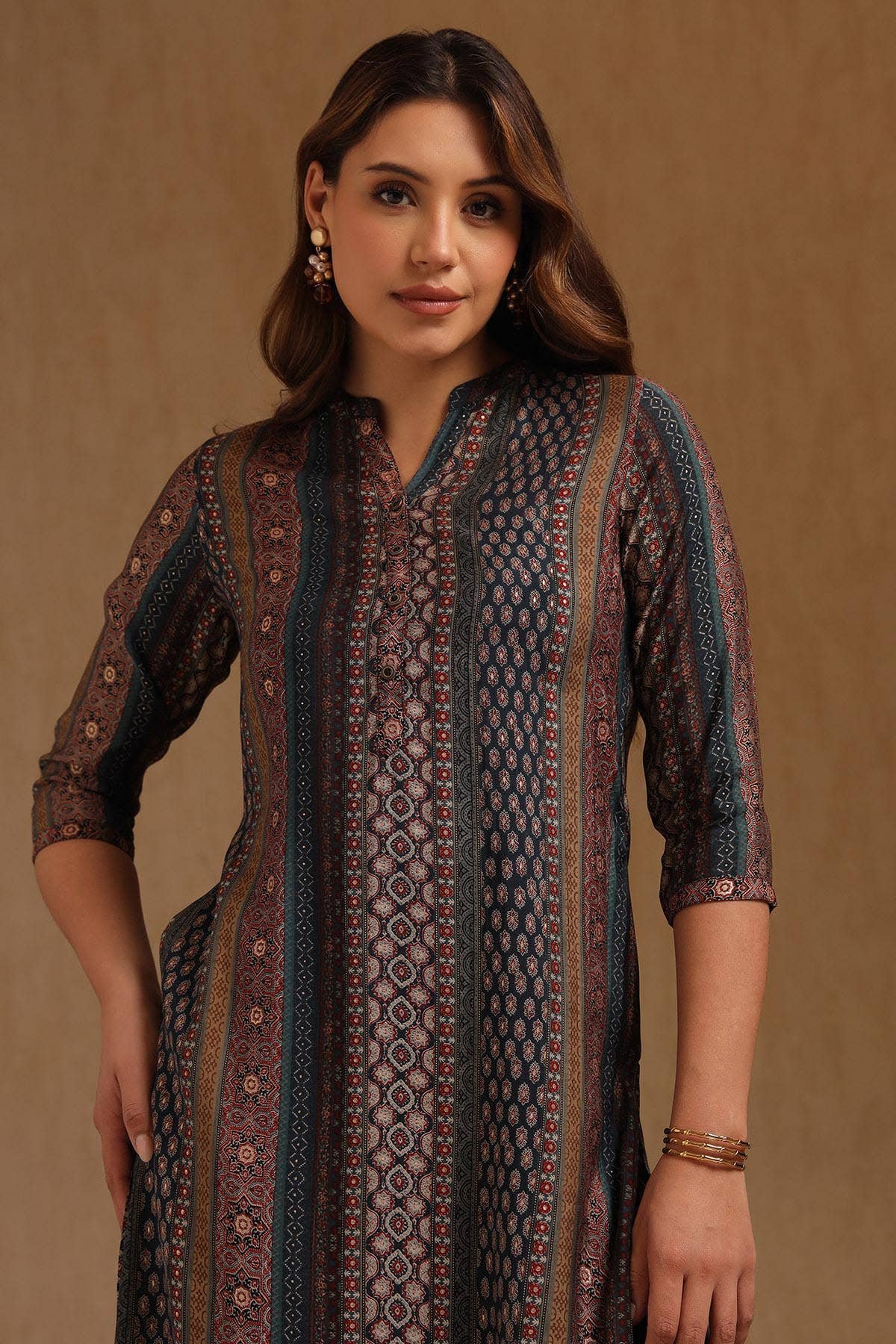 Teal Muslin Ethnic Motifs Kurta — image 1