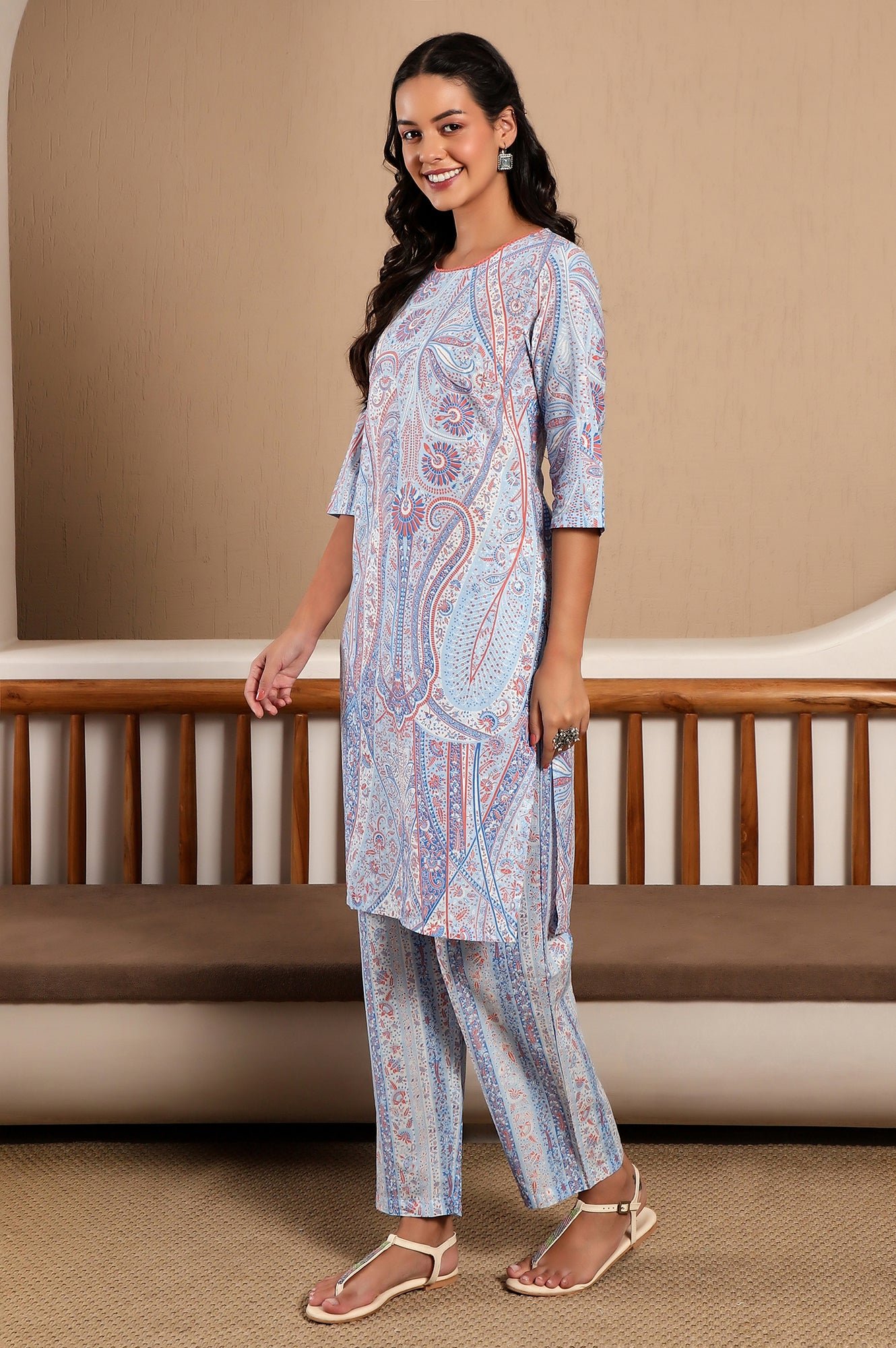 Light Blue Paisley Printed kurta Co-Ord Set — image 8