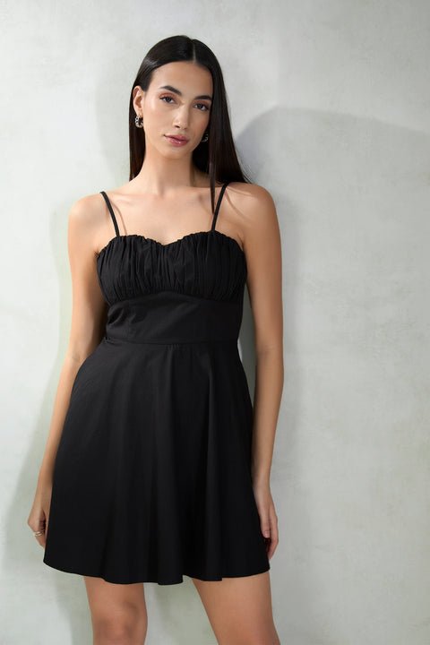 Starlet 100% Cotton Black RStarlet 100% Cotton Black Ruched Mini Dressched Mini Dress