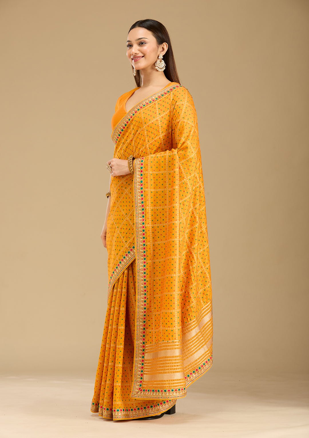 Mustard Zariwork (Gold) Soft Raw Silk Saree — image 3