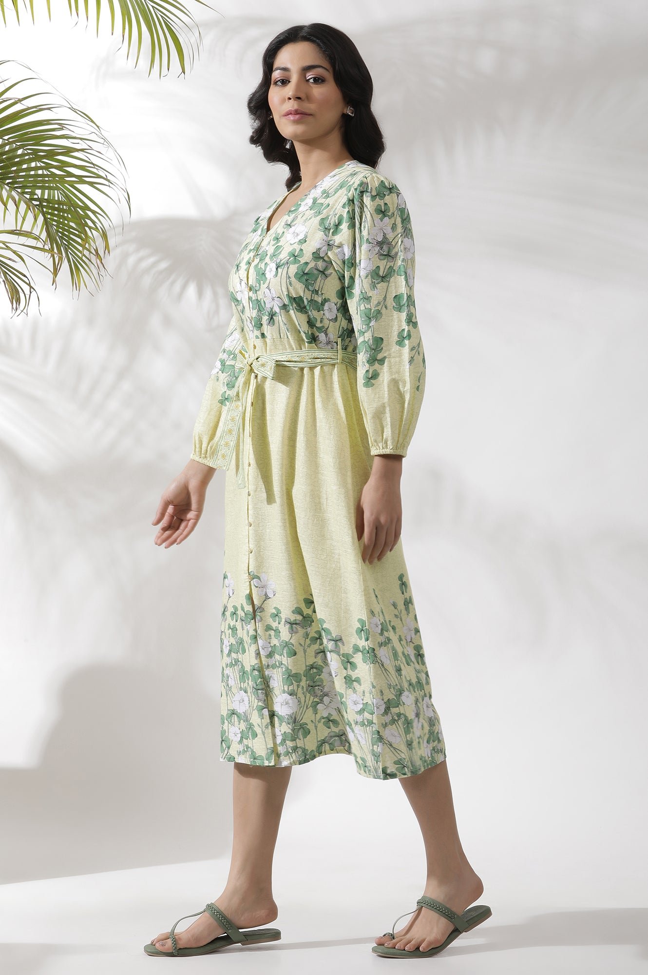 Yellow Floral Printed Shirt Dress — image 9