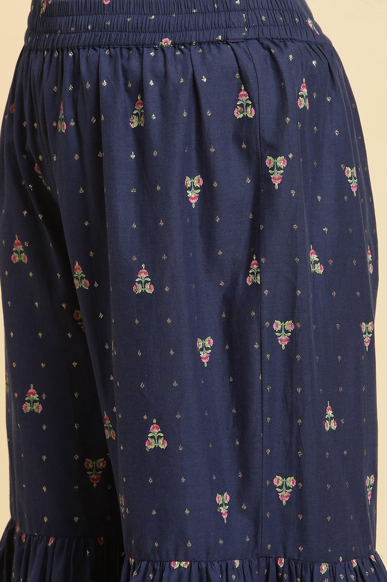 Blue Floral Printed Kurta, Sharara And Dupatta Set — image 7