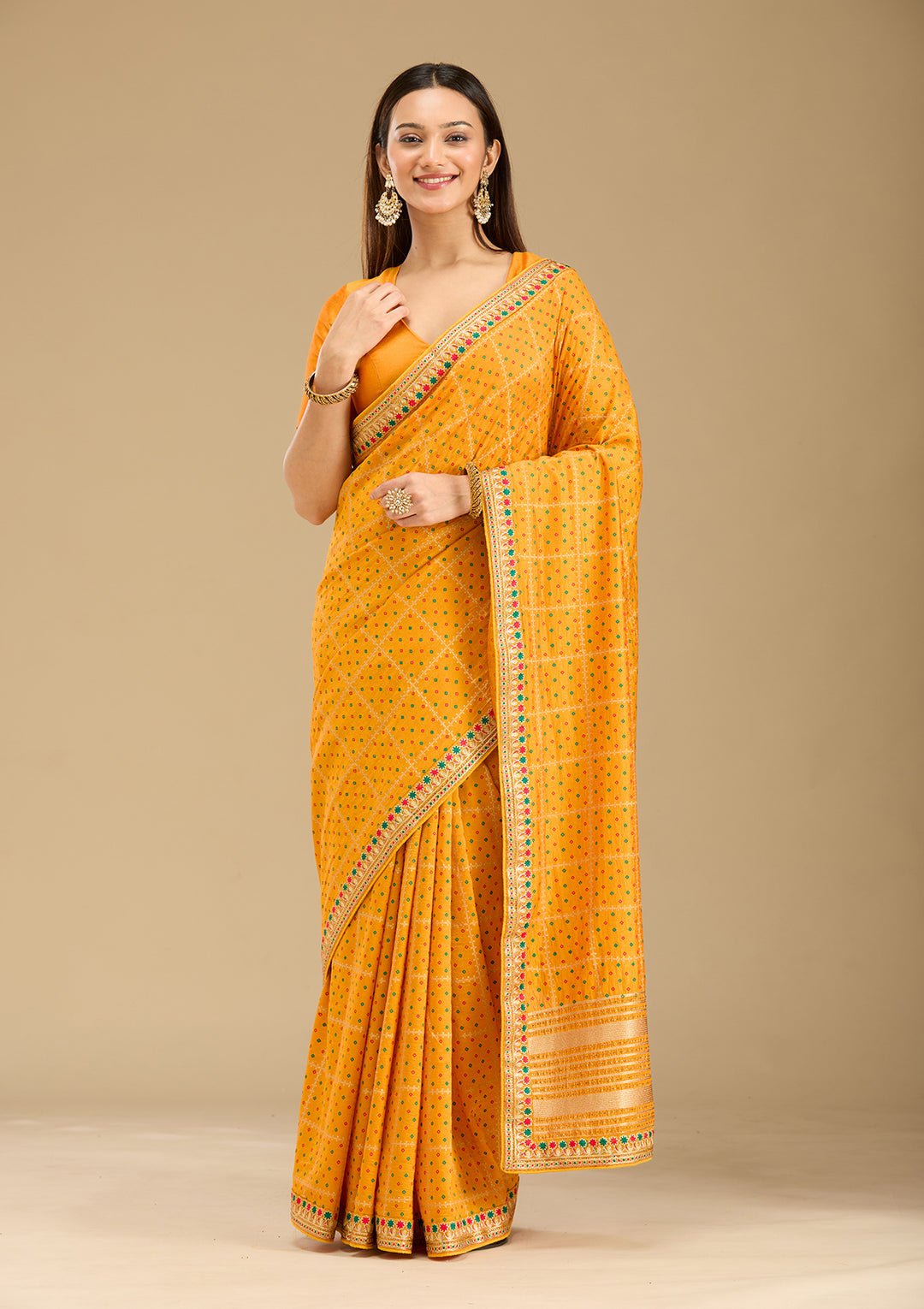 Mustard Zariwork (Gold) Soft Raw Silk Saree — image 7