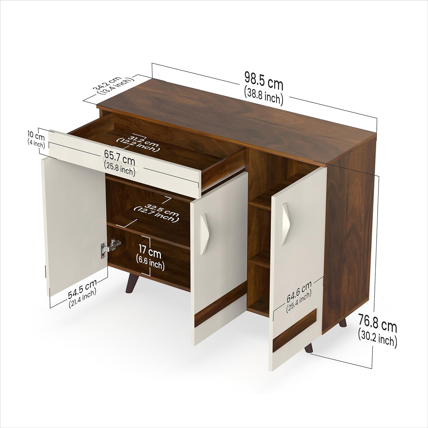 BLUEWUD Kaspen Engineered Wood Wood Dual Tone 3 Doors Shoe Rack Cabinet Slipper Footwear Stand Organizer with Drawer can Store Up to 16 Pairs for Home (Brown Maple & White) — image 2