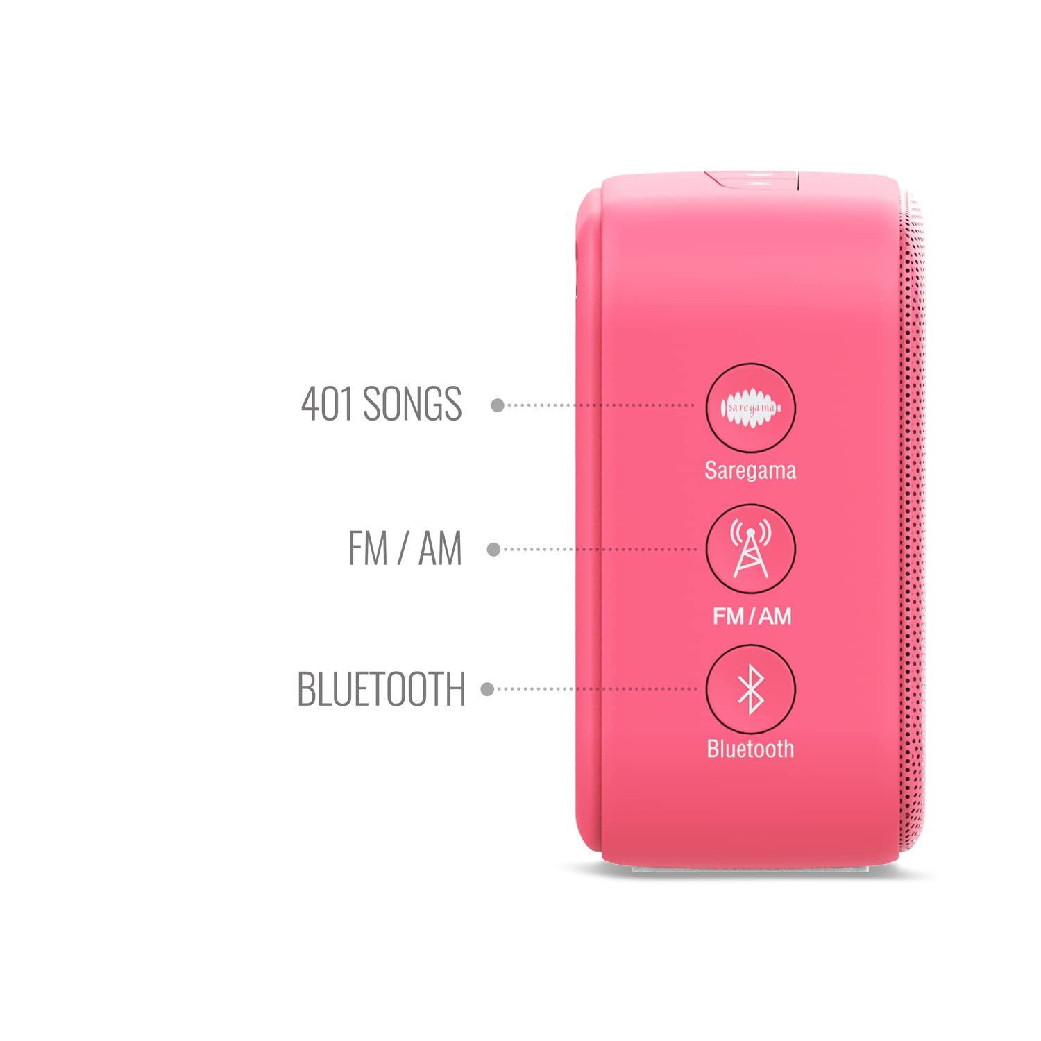 Saregama Carvaan Mini Hindi - Music Player with 401 Pre-Loaded Retro Songs, Bluetooth/FM/AM/AUX, Type-C Charger (Coral Pink) — image 5