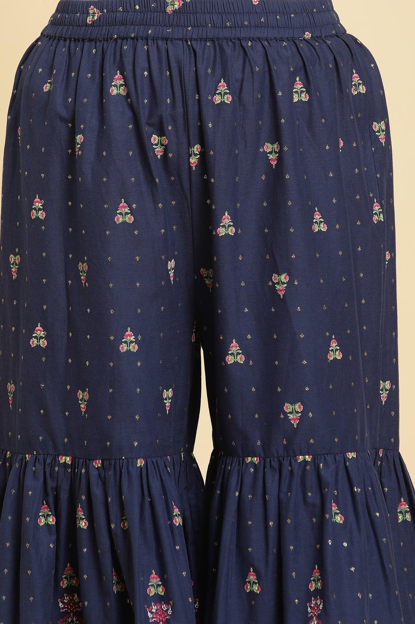 Blue Floral Printed Kurta, Sharara And Dupatta Set — image 9