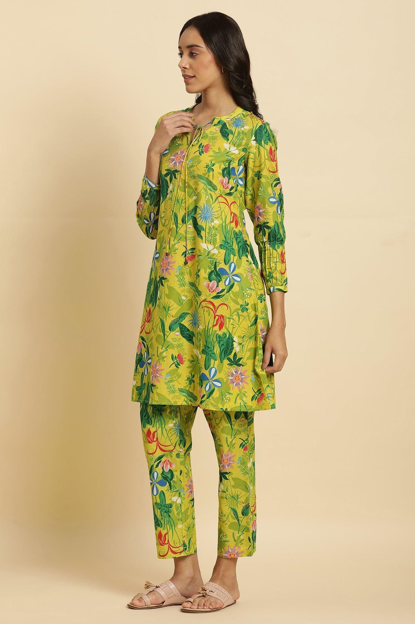 Green Floral Printed A-Line Kurta & Pants Co-Ord Set — image 5