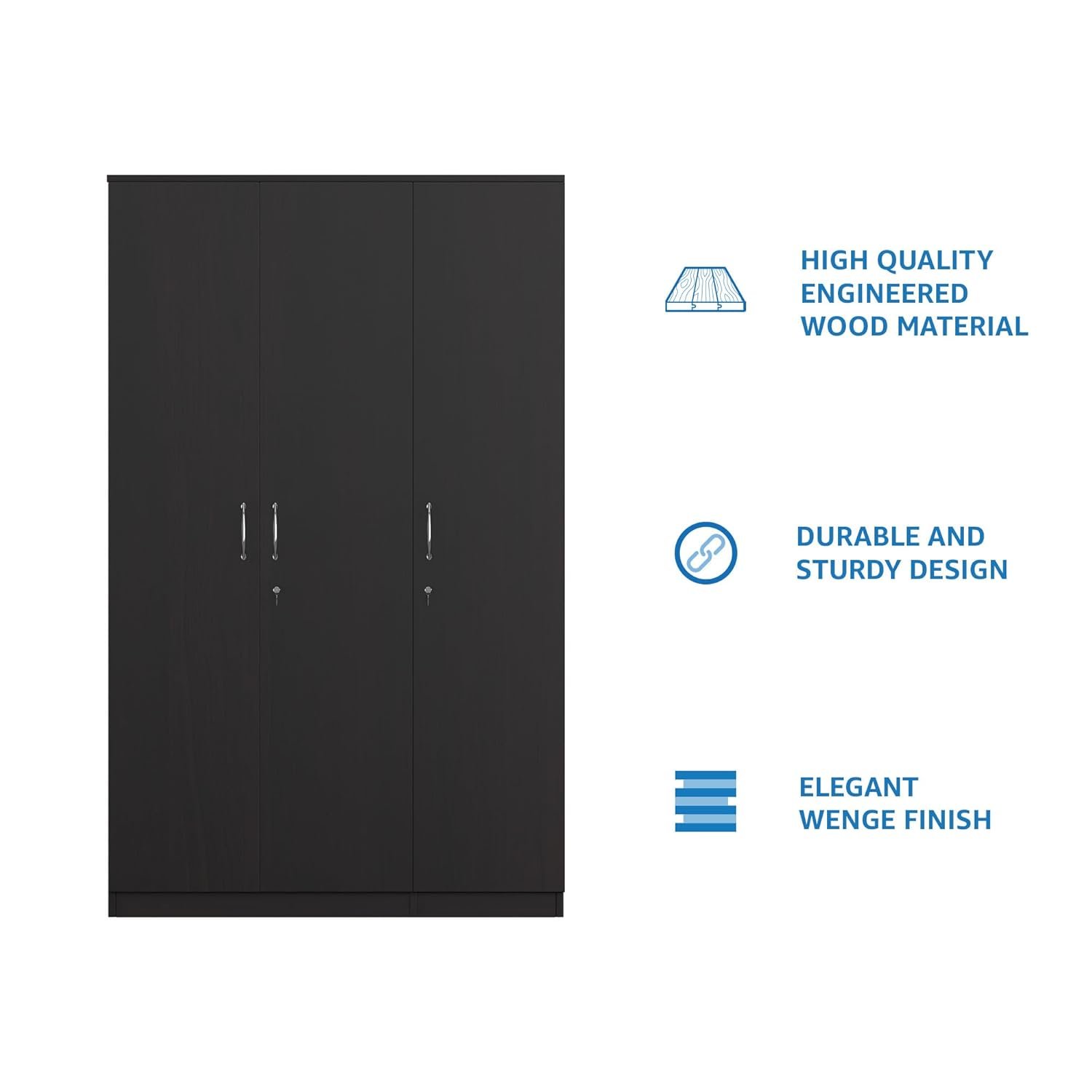 Amazon Brand - Solimo Alpha 3 Door Engineered Wood Wardrobe Drawer (Wenge Finish) — image 5