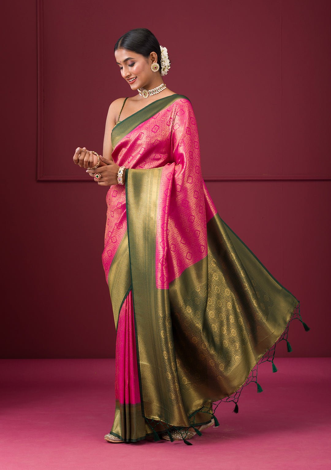 Pink Zariwork Soft Silk Saree — image 6