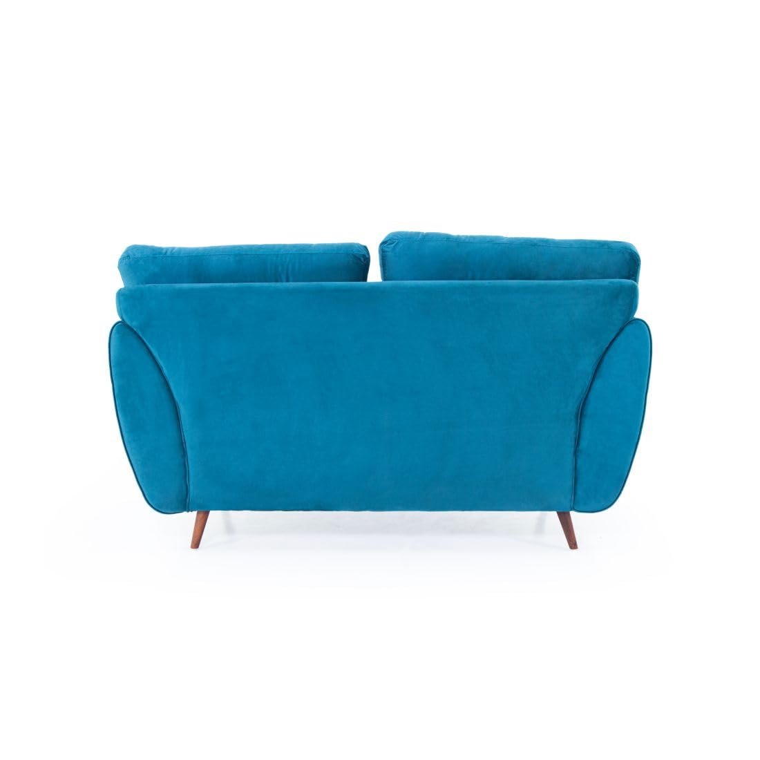 Peachtree Eden 2 Seater Sofa for Living Room| Sofa with 2 Cushions, 3 Year Warranty, Velvet Fabric Sofa with Mango Wooden Frame & Sheesham Wood Legs | Padded Armstyle (Teal Blue) — image 4