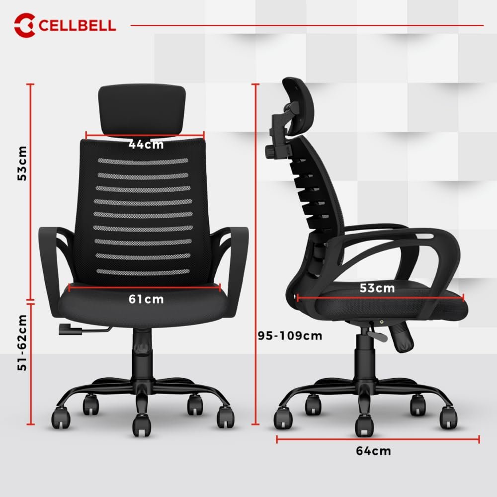 Office Chair - Adjustable Seat Height, Sturdy Metal Base, Revolving Study & Computer Chair for Work from Home, Black — image 2