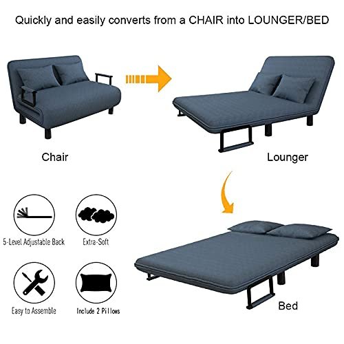 Royal Interiors 3 Seater Foldable Sofa with Cushion and Armrests | Compact Sleeper Couch for Small Spaces | Sleeper Sofa for Living Room, Bedroom | Convertible Tri-Fold Sofa Cum Bed (Blue) — image 2
