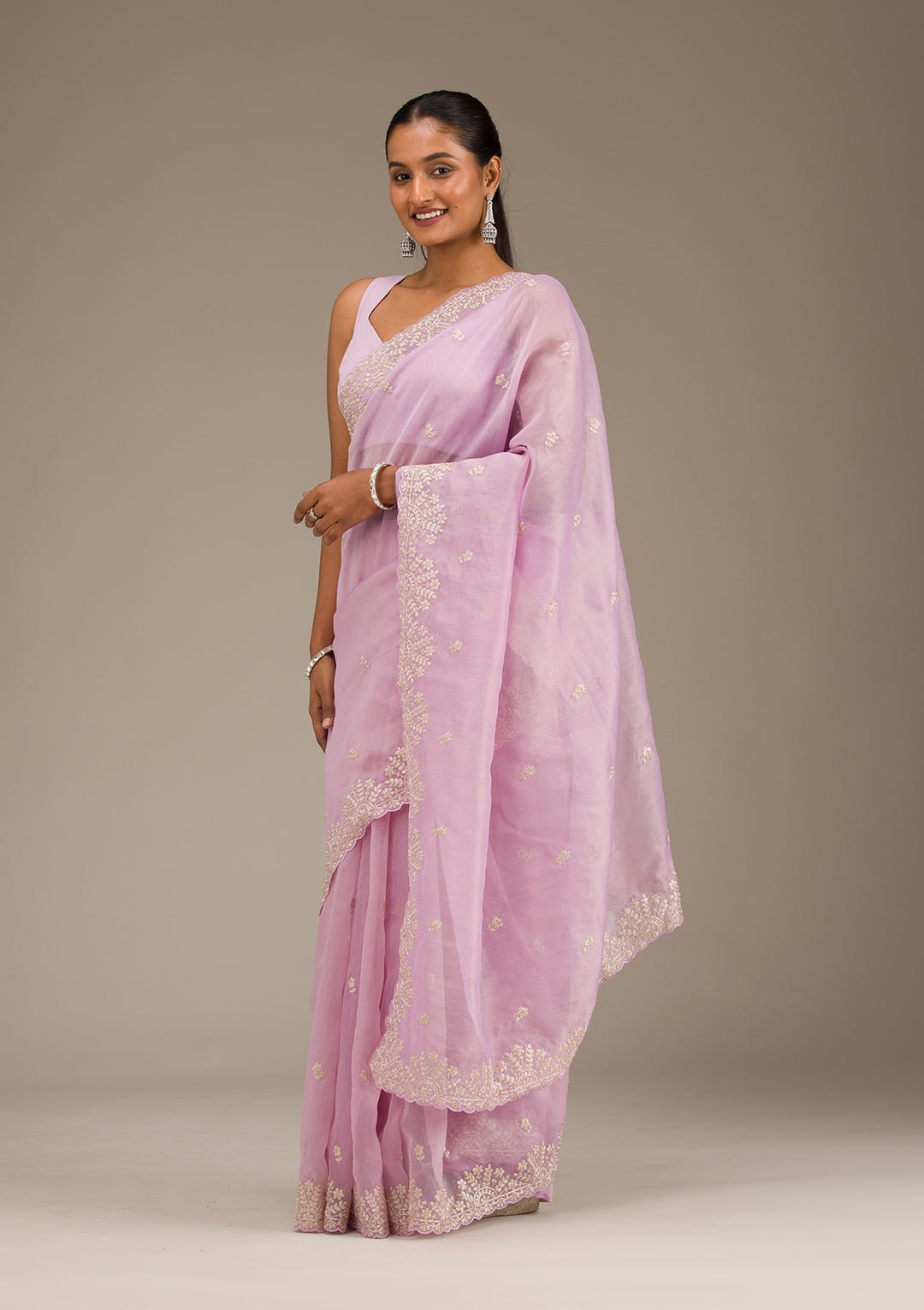 Lavender Threadwork Tissue Saree — image 3