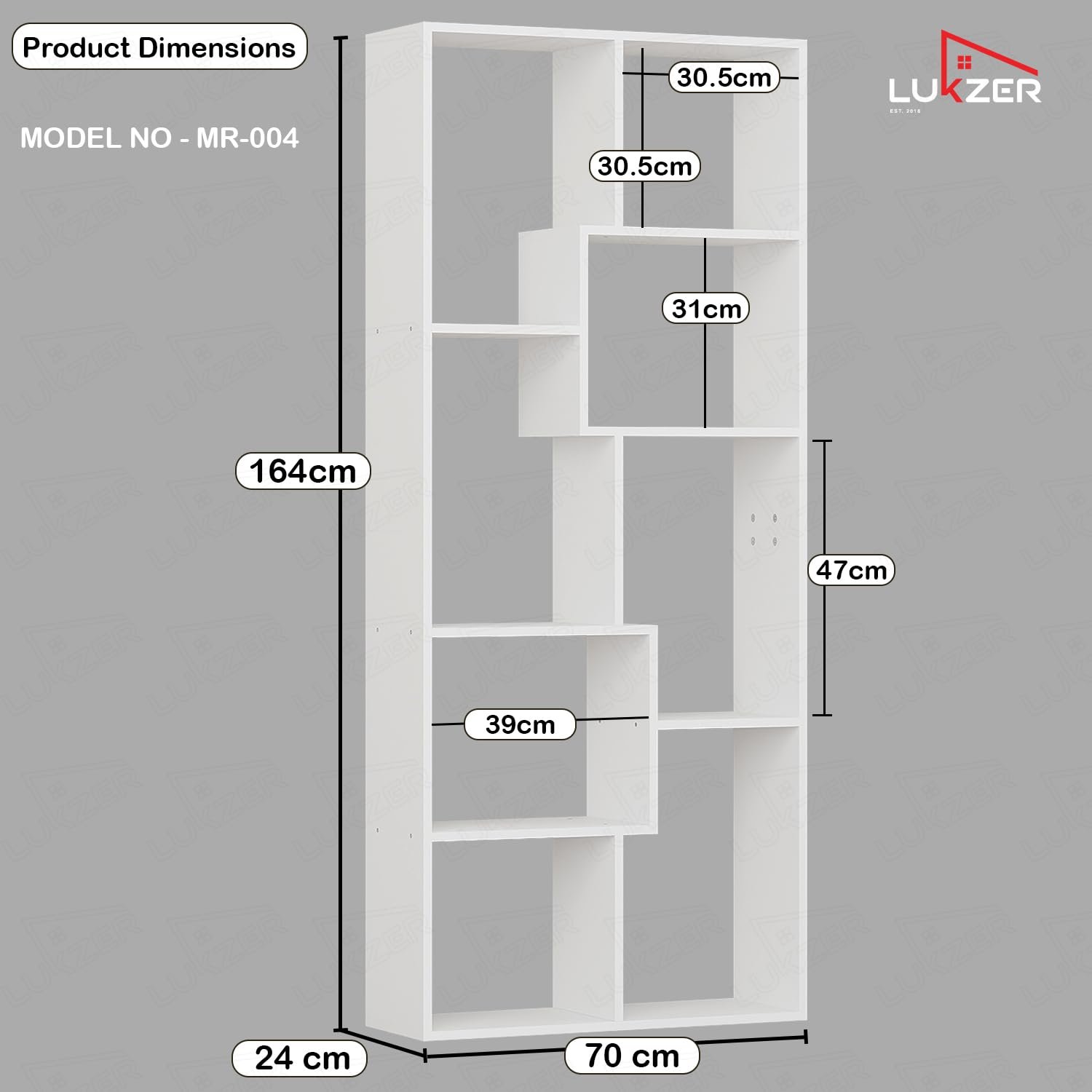 Lukzer 8 Shelves Modern Simple Engineered Wood Book Shelf with Storage Display Rack Open Bookcase Showcase Stand (MR-004/White/164 x 24 x 70 cm) DIY (Do It Yourself) — image 2