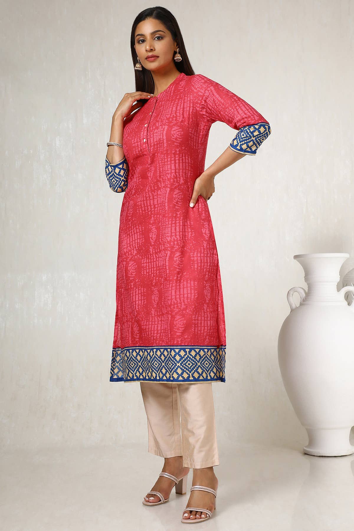 Fuchsia Cotton Blend Abstract Print Kurta — image 5
