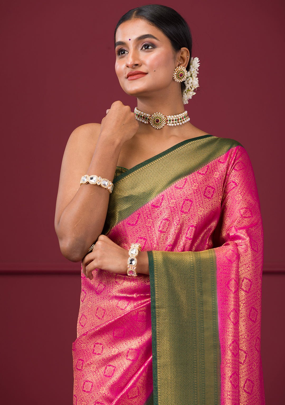 Pink Zariwork Soft Silk Saree — image 3