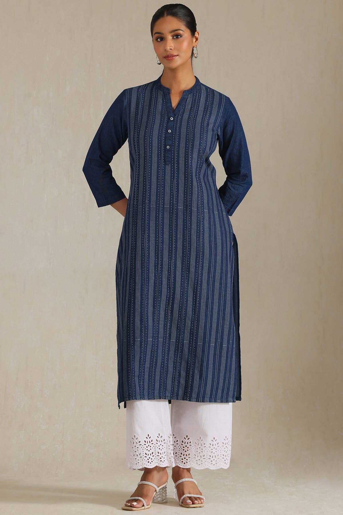 Indigo Denim Dots Kurta With Thread Work — image 5