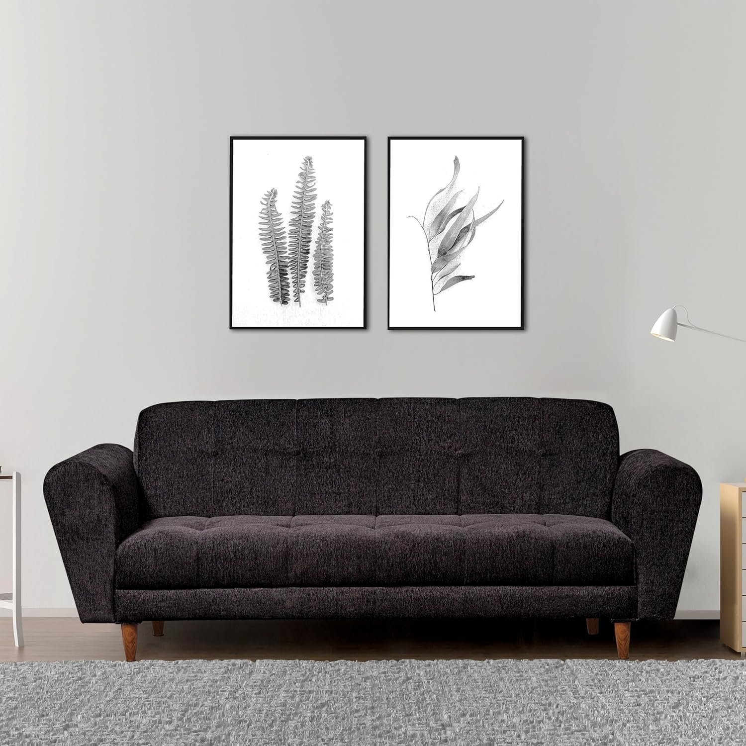 Milan 3 Seater Sofa | Luxury Comfort & Extra Spacious | Sofa | Sofa Set | Wooden Sofa Set for Living Room | Sofa for Living Room & Office (Chenille Molfino - Black) — image 1