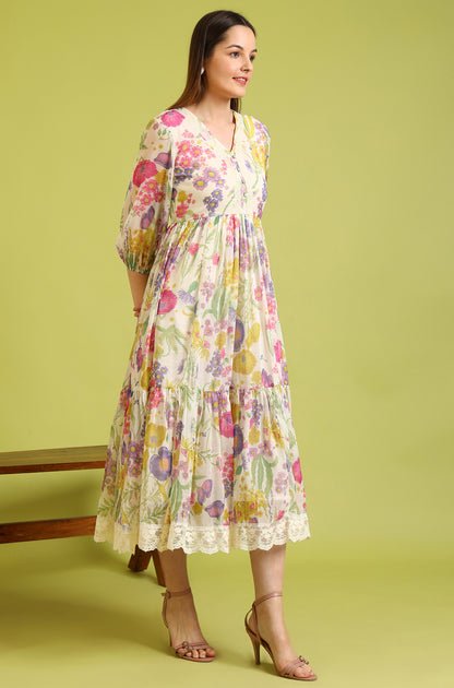 Floral Printed Flared Polyester Dress — image 4