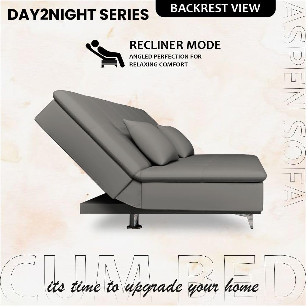 Adorn India Premium New Aspen 3 Seater Sofa Cum Bed 4X6 Velvet Suede with 2 Cushions (Color Grey) and Suitable for All Indoor, with 3 Years Warranty — image 5