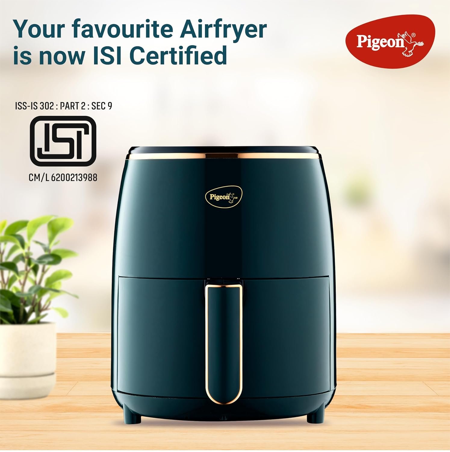 Pigeon Healthifry Digital Air Fryer, 360° High Speed Air Circulation Technology 1200 W with Non-Stick 4.2 L Basket - Green — image 2