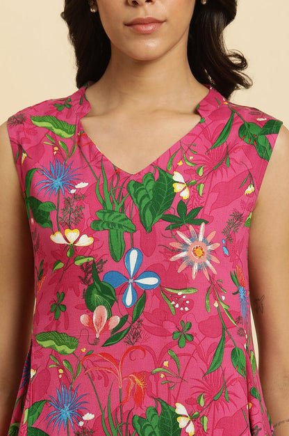 Pink Floral Printed Sleeveless Kurta & Pants Co-Ord Set — image 3