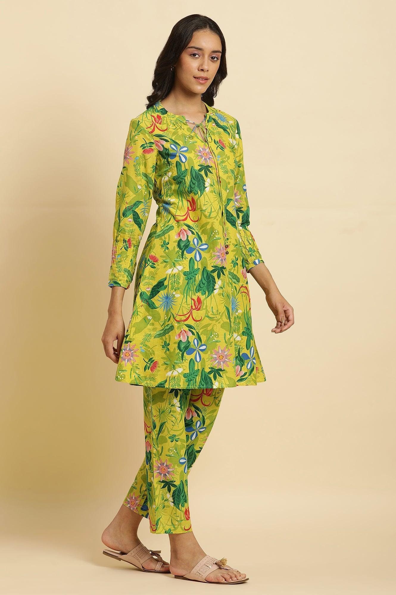 Green Floral Printed A-Line Kurta & Pants Co-Ord Set — image 3
