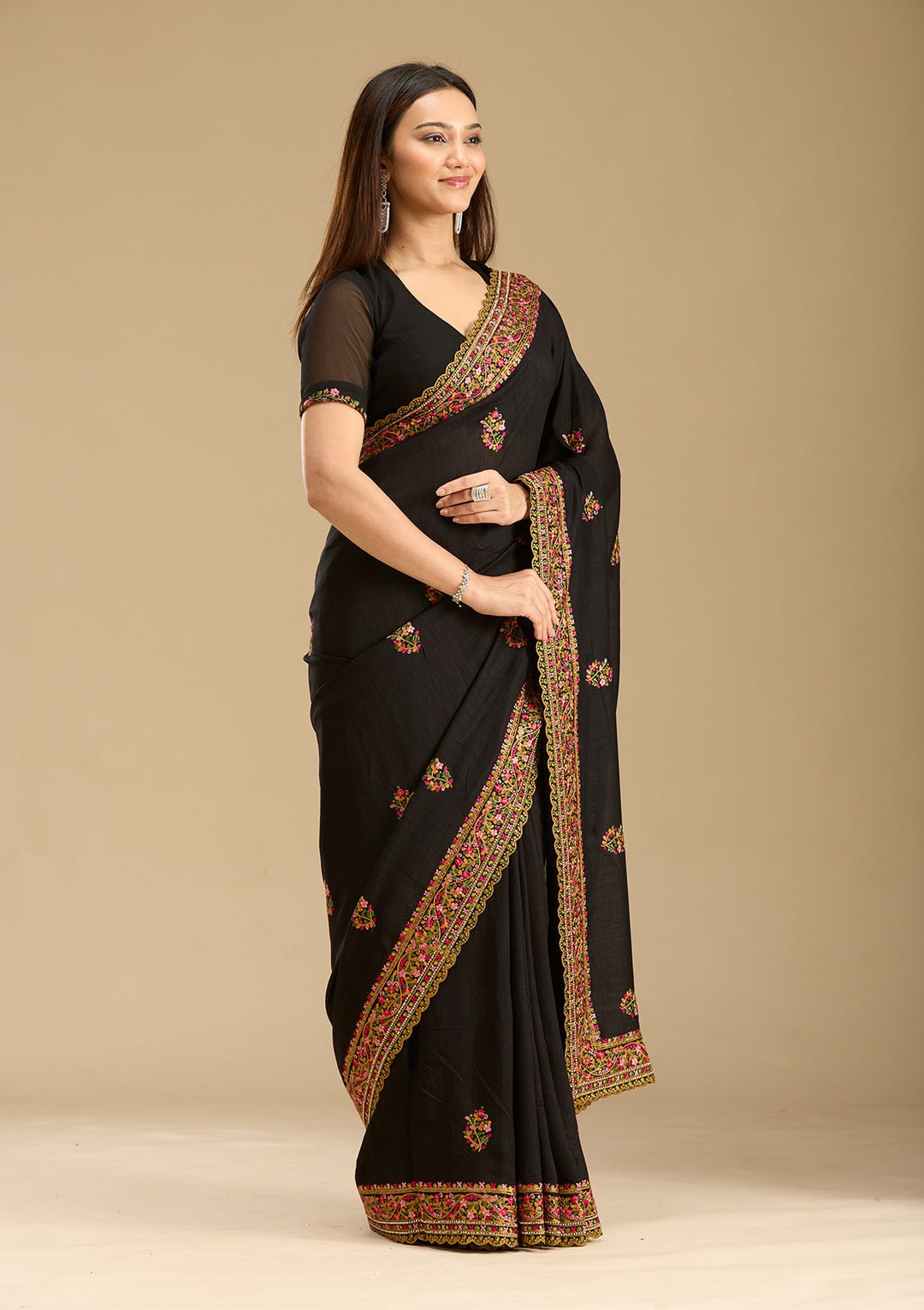 Black Kashmiri Soft Raw Silk Saree — image 3