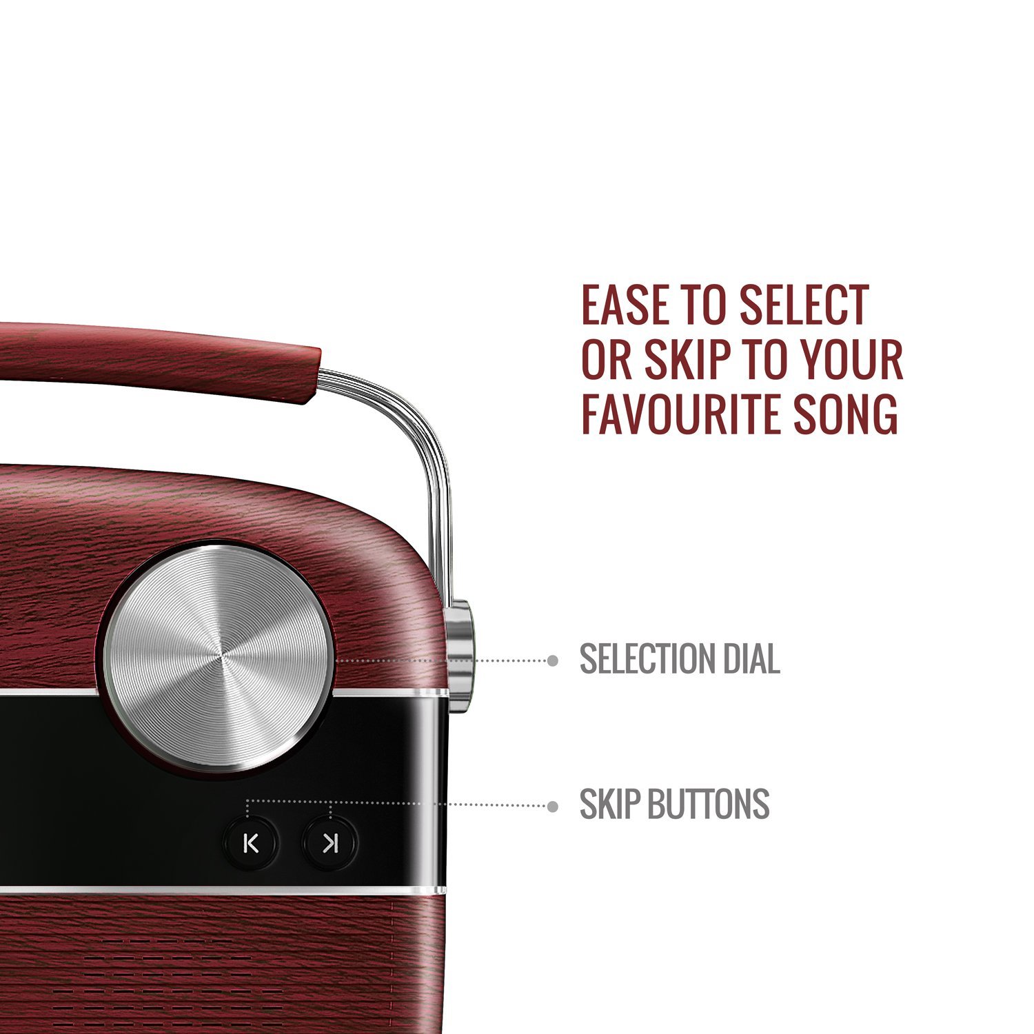 Saregama Carvaan Hindi - Portable Music Player with 5000 Preloaded Songs, FM/BT/AUX (Cherrywood Red) — image 2