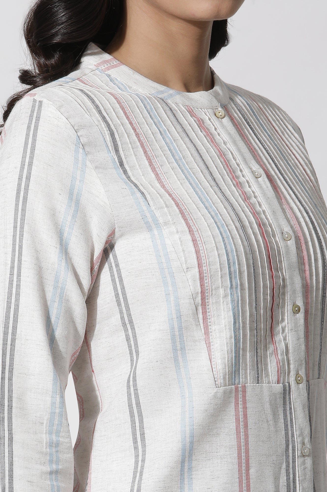 White Stripe Printed Pintuck Tunic And Pants Co-Ord Set — image 4
