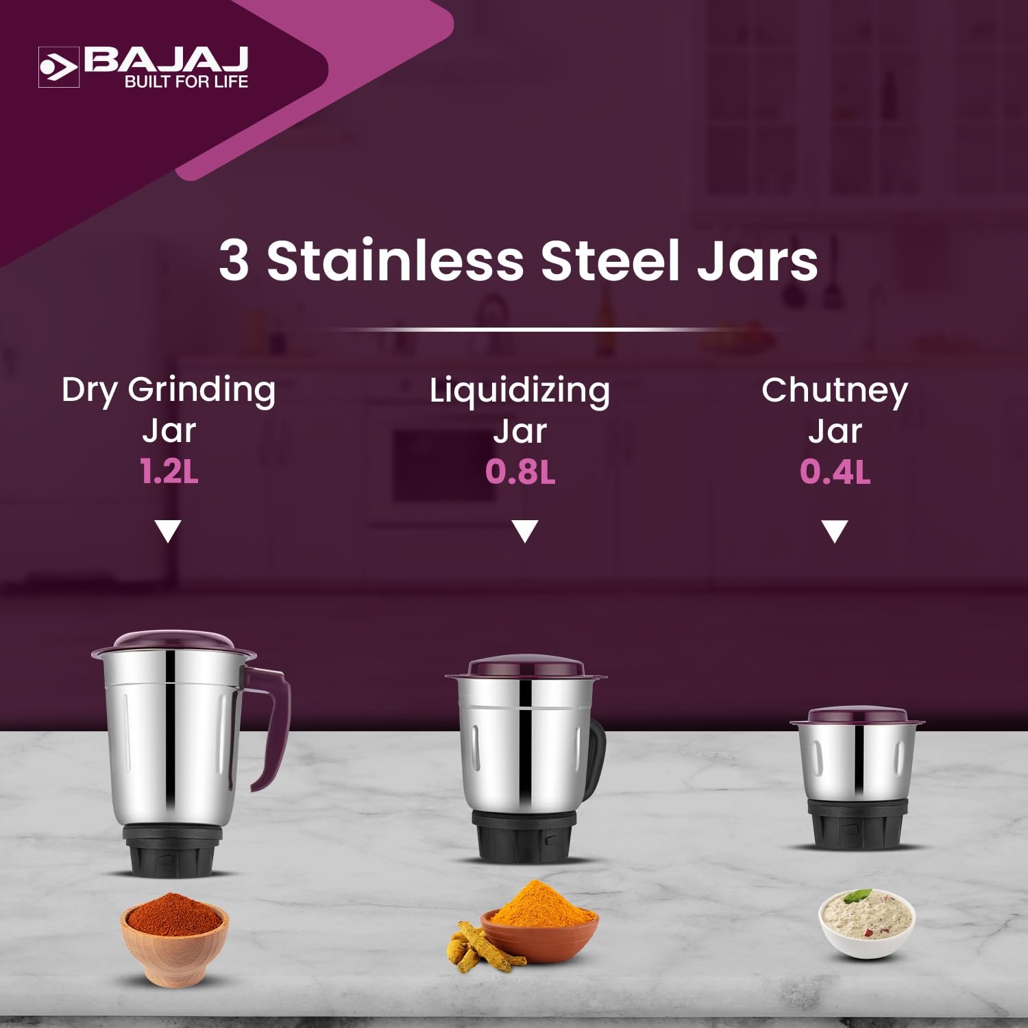 Rex Mixer Grinder 500W | Mixie For Kitchen With Nutri-Pro Features | 3 SS Mixer Jars For Heavy Duty Grinding | Adjustable Speed Control | Multifunctional Blade System | 2 Yr Warranty — image 3