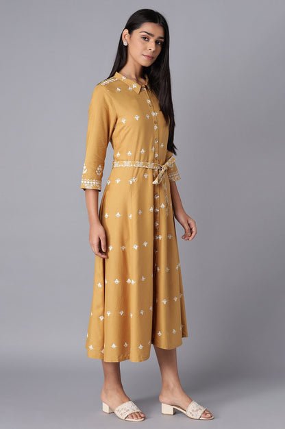 Yellow Flared Panelled Dress — image 2