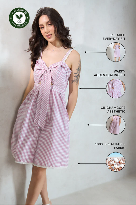 Eileen 100% Cotton Front Tie Lace Detail Dress — image 2