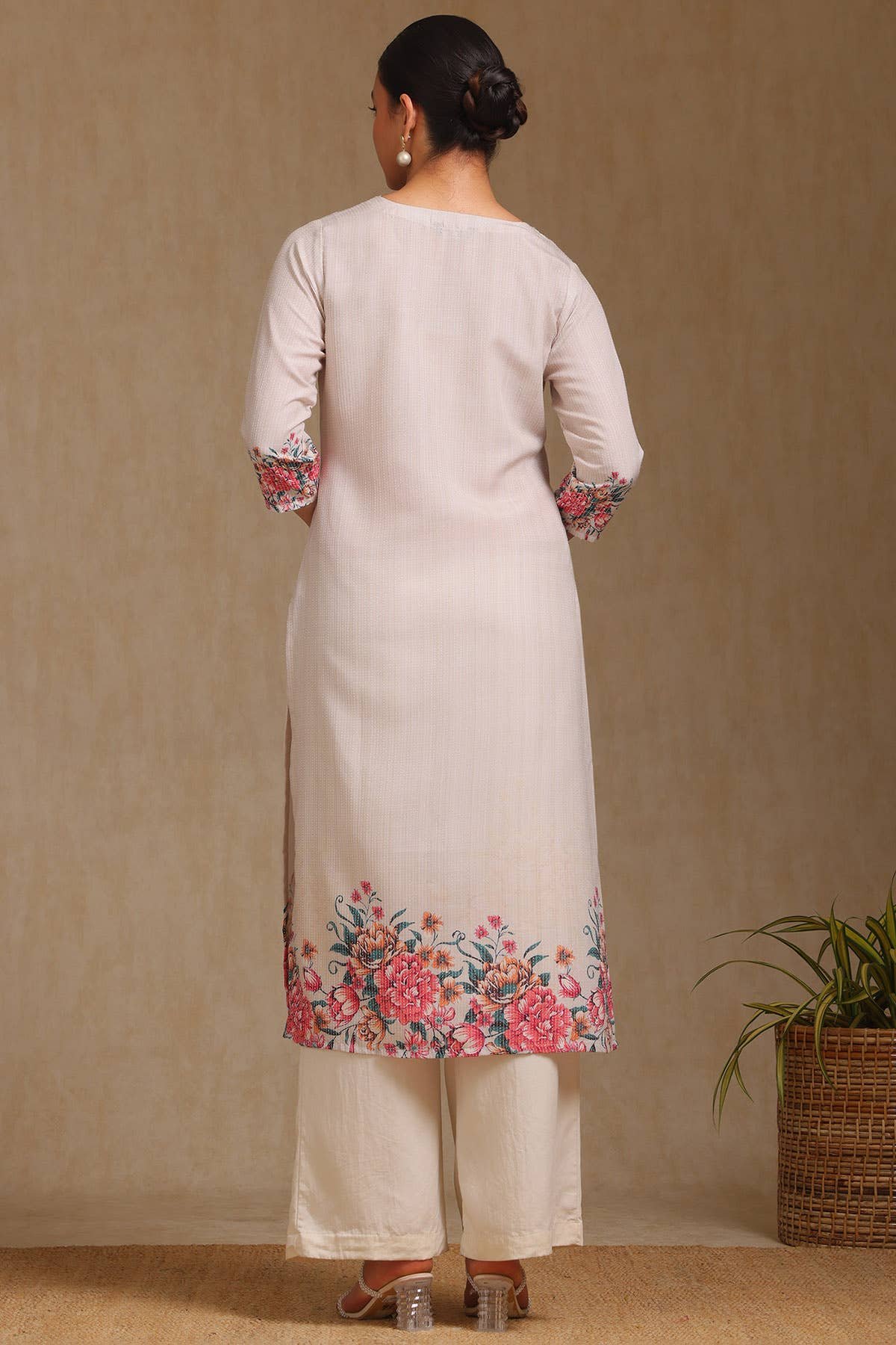 Beige Rayon Floral Printed Kurta — image 2