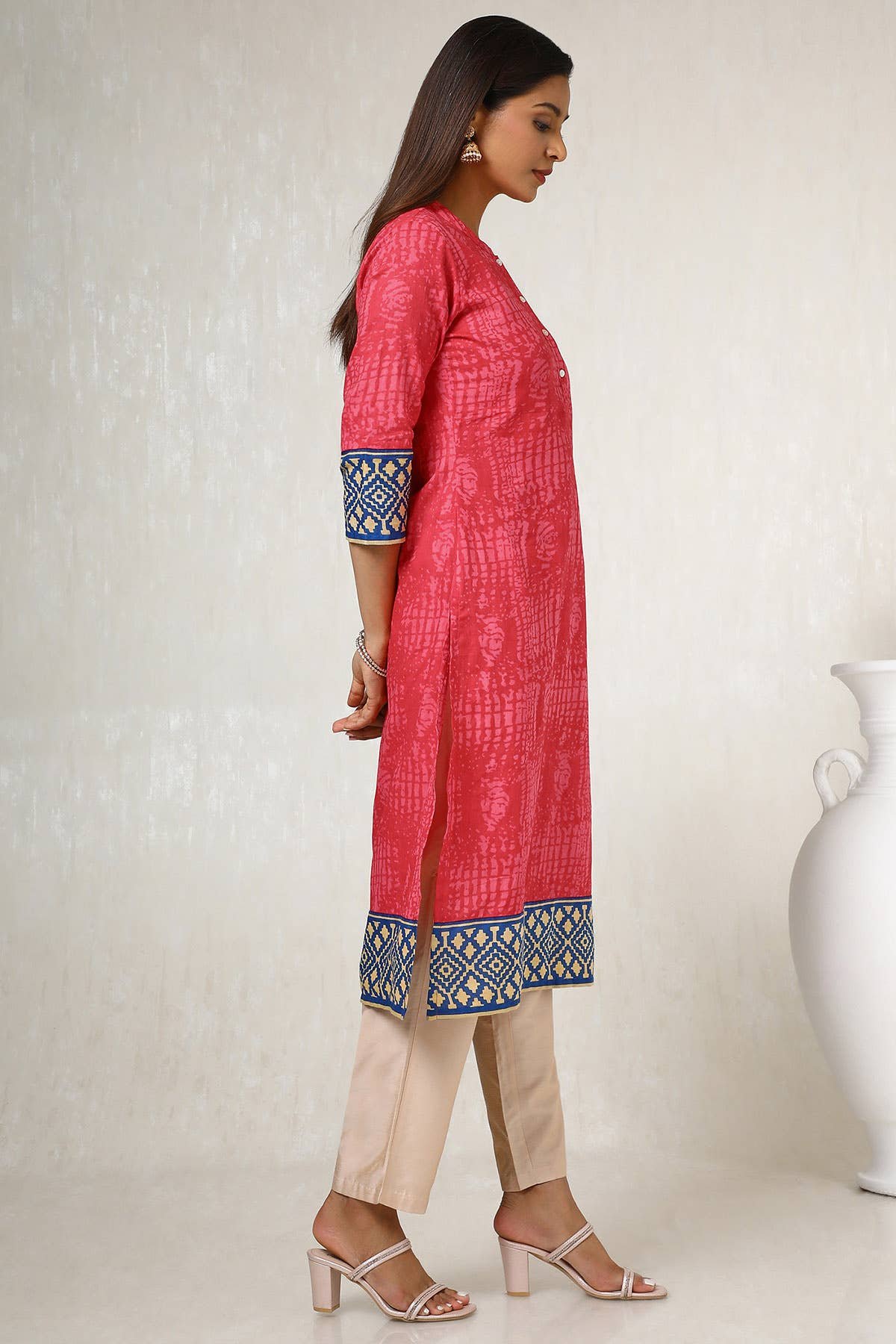 Fuchsia Cotton Blend Abstract Print Kurta — image 3