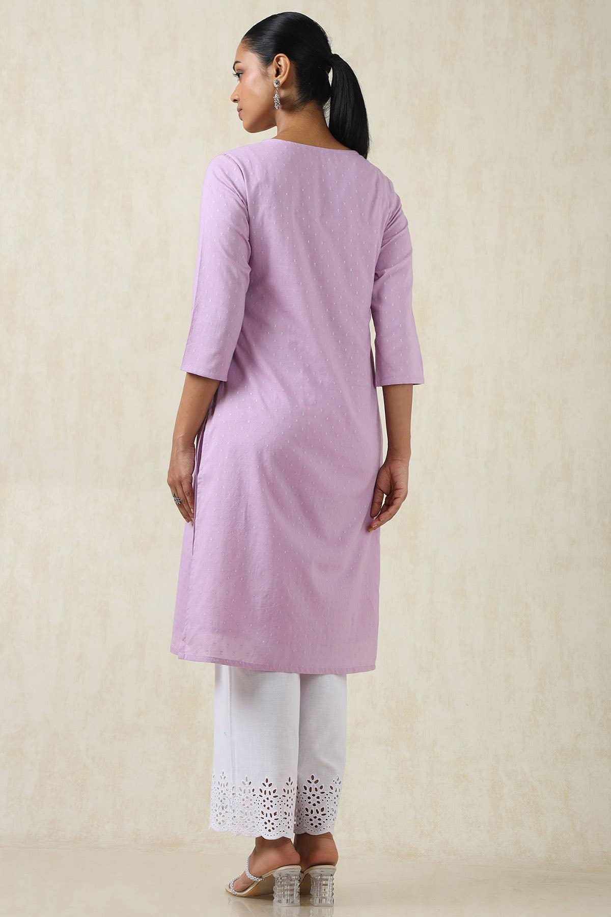 Purple Cotton Dobby Solid Kurta With Sequins — image 2