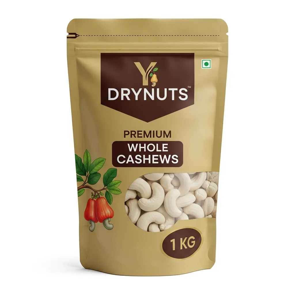 DRYNUTS Premium Whole Cashews - 1 KG | W320 Grade, Creamy & Crunchy | All-Natural Kaju for Healthy Snacking | Resealable Pouch