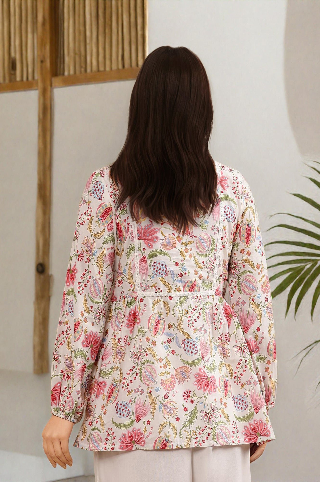 White Floral Printed Pure Cotton Top And Parallel Pants Set — image 9