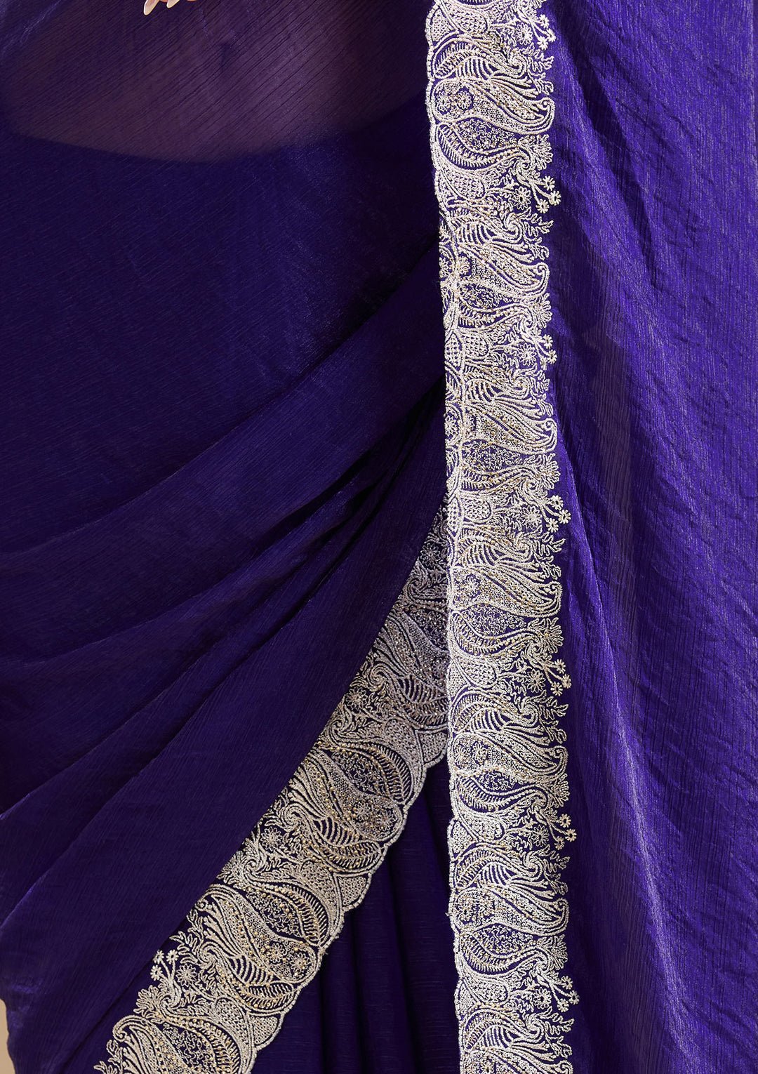 Violet Zariwork (Silver) Chiffon Saree — image 2