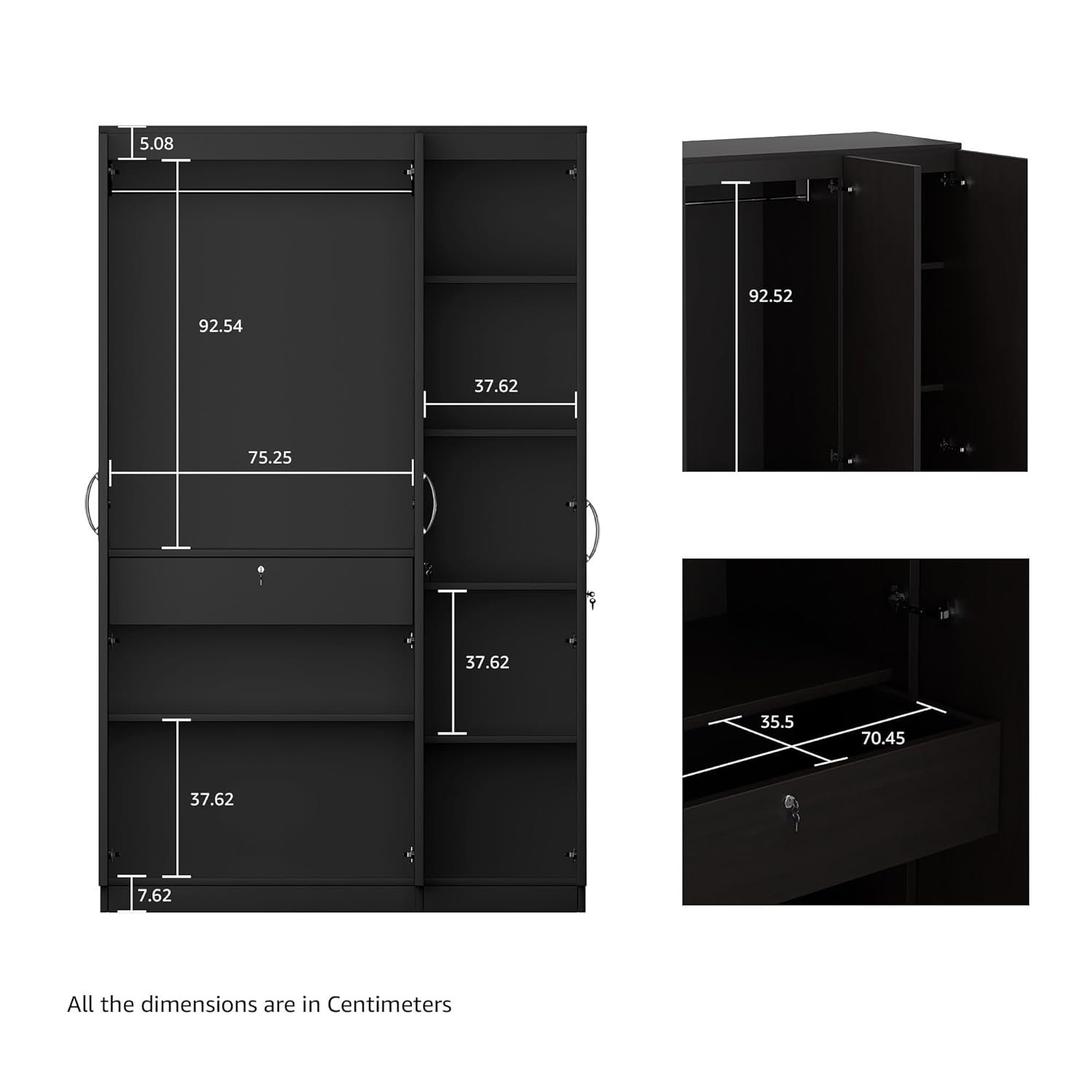 Amazon Brand - Solimo Alpha 3 Door Engineered Wood Wardrobe Drawer (Wenge Finish) — image 3